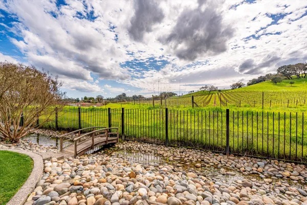 a view of a garden with wooden fence