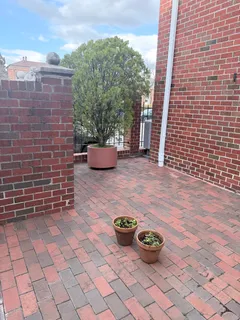 a view of a backyard with furniture