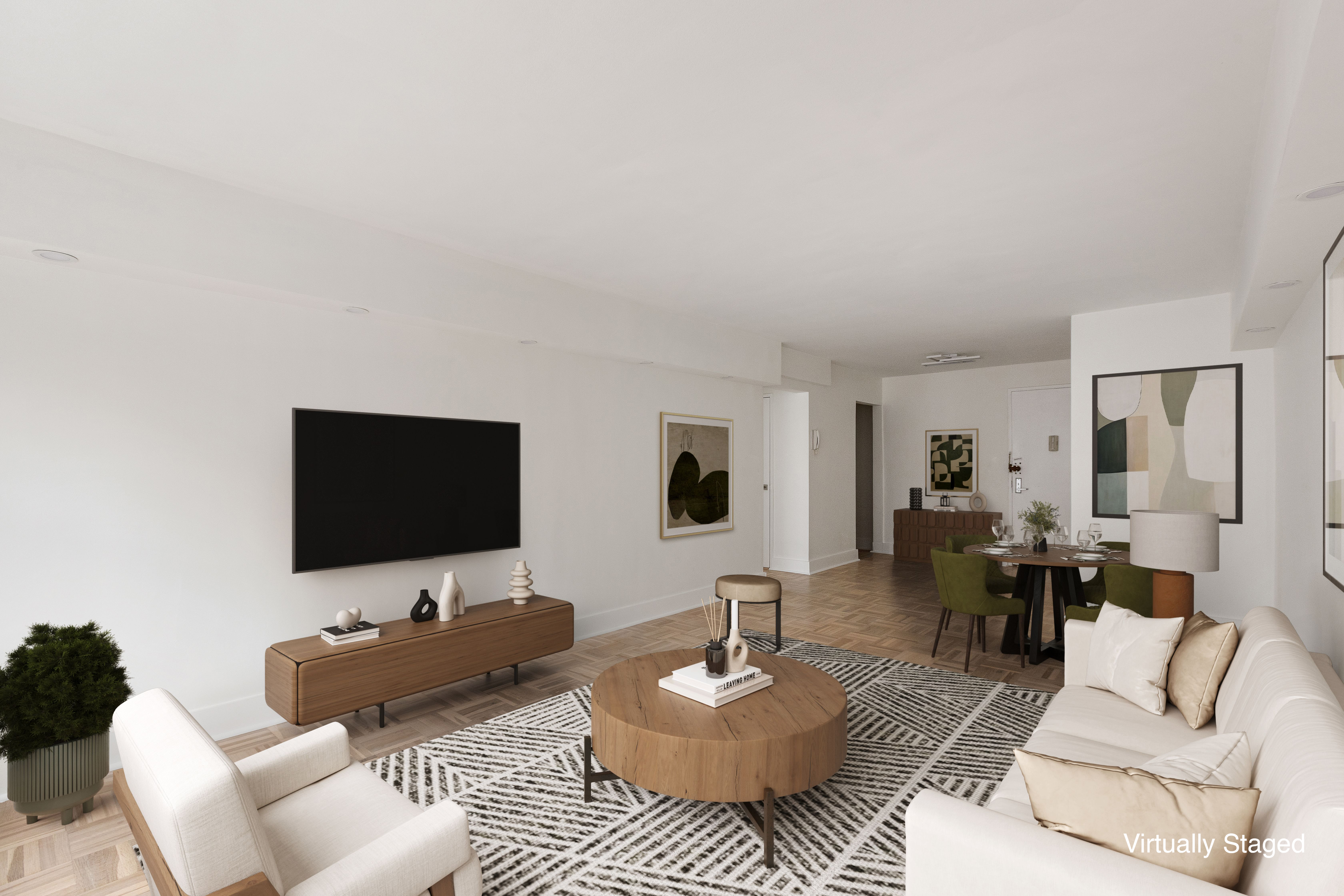 335 East 51st Street, Unit 9D Manhattan, NY 10022 - Photo 3 of 14 a living room with furniture and a flat screen tv