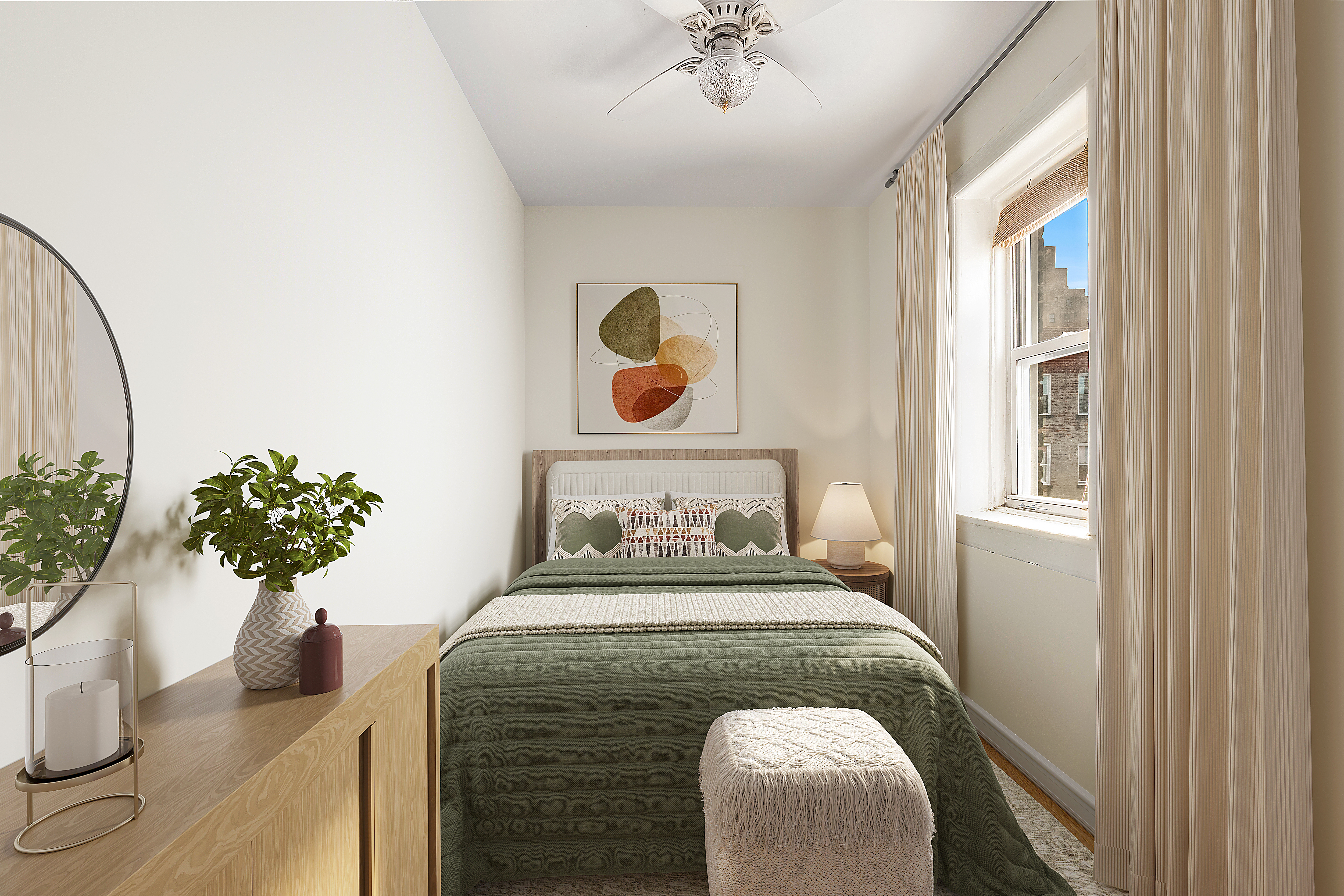 88 Charles Street, Unit 5D Manhattan, NY 10014 - Photo 7 of 11 a bedroom with a bed and a potted plant