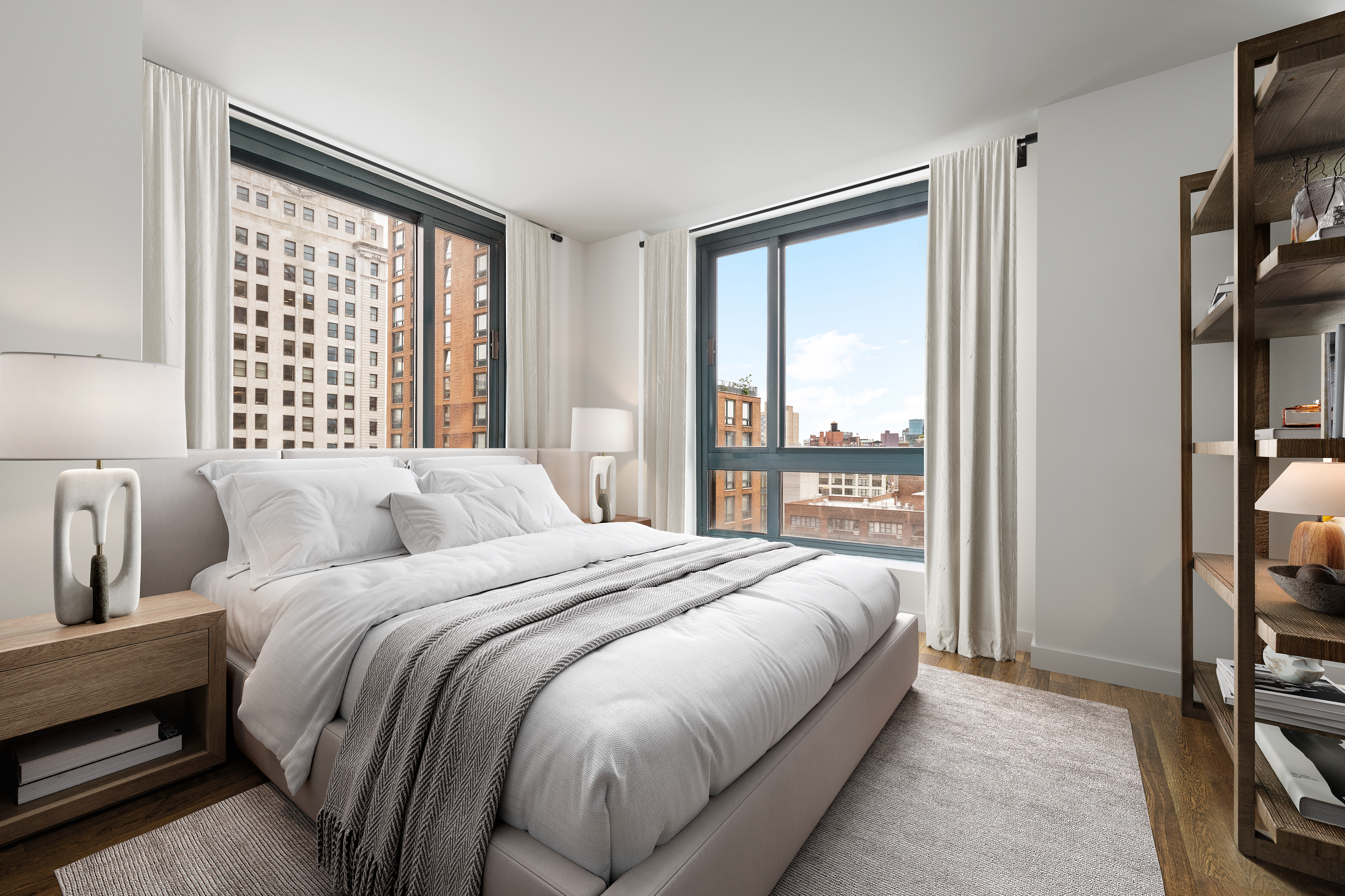 1 Irving Place, Unit P20G Manhattan, NY 10003 - Photo 5 of 8 a bedroom with a bed a large window and walk in closet