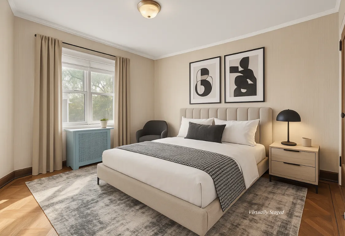 a bedroom with bed and a window