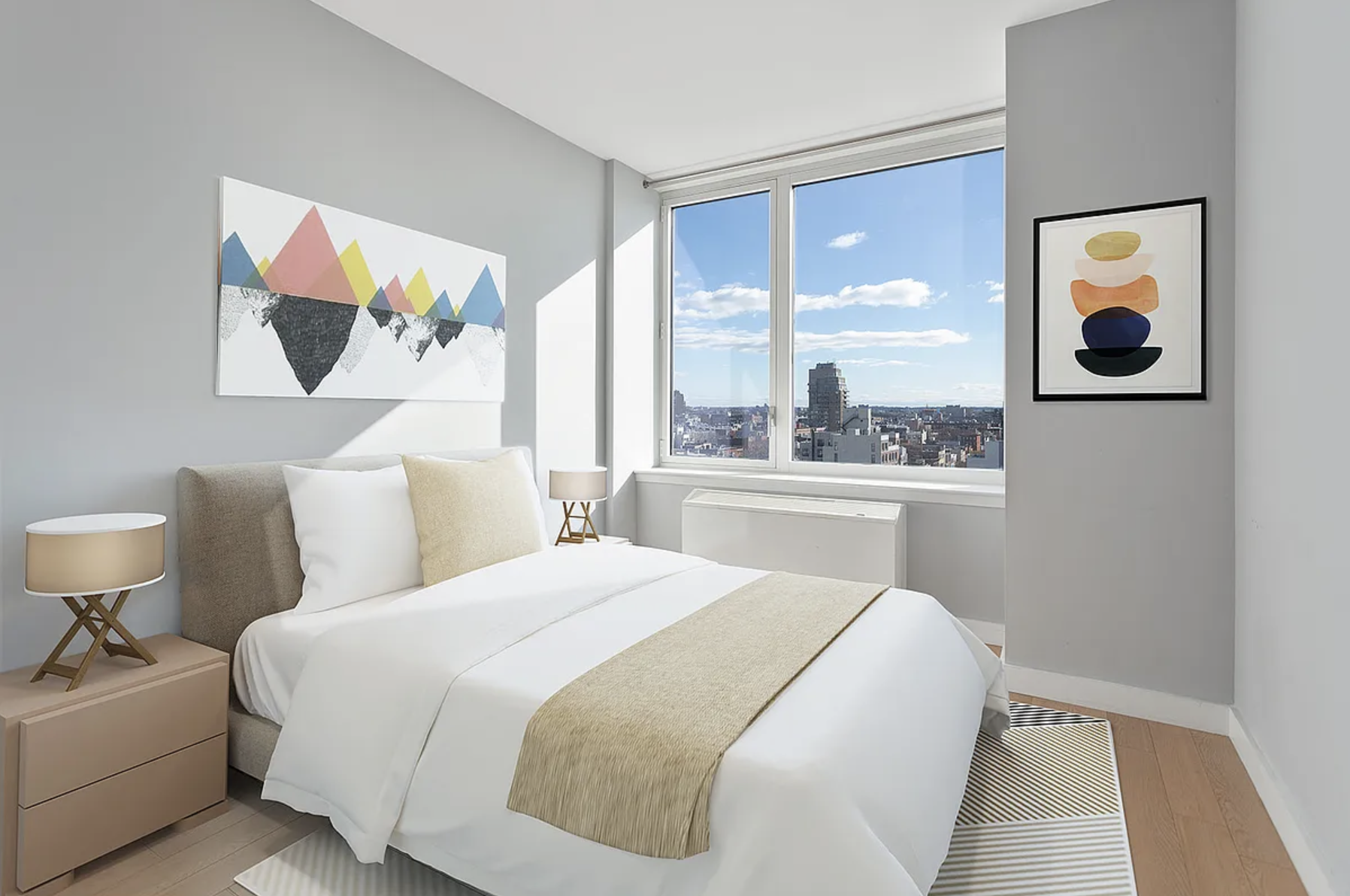 22 North 6th Street, Unit 12J Brooklyn, NY 11249 - Photo 5 of 13 a bedroom with a bed and glass windows