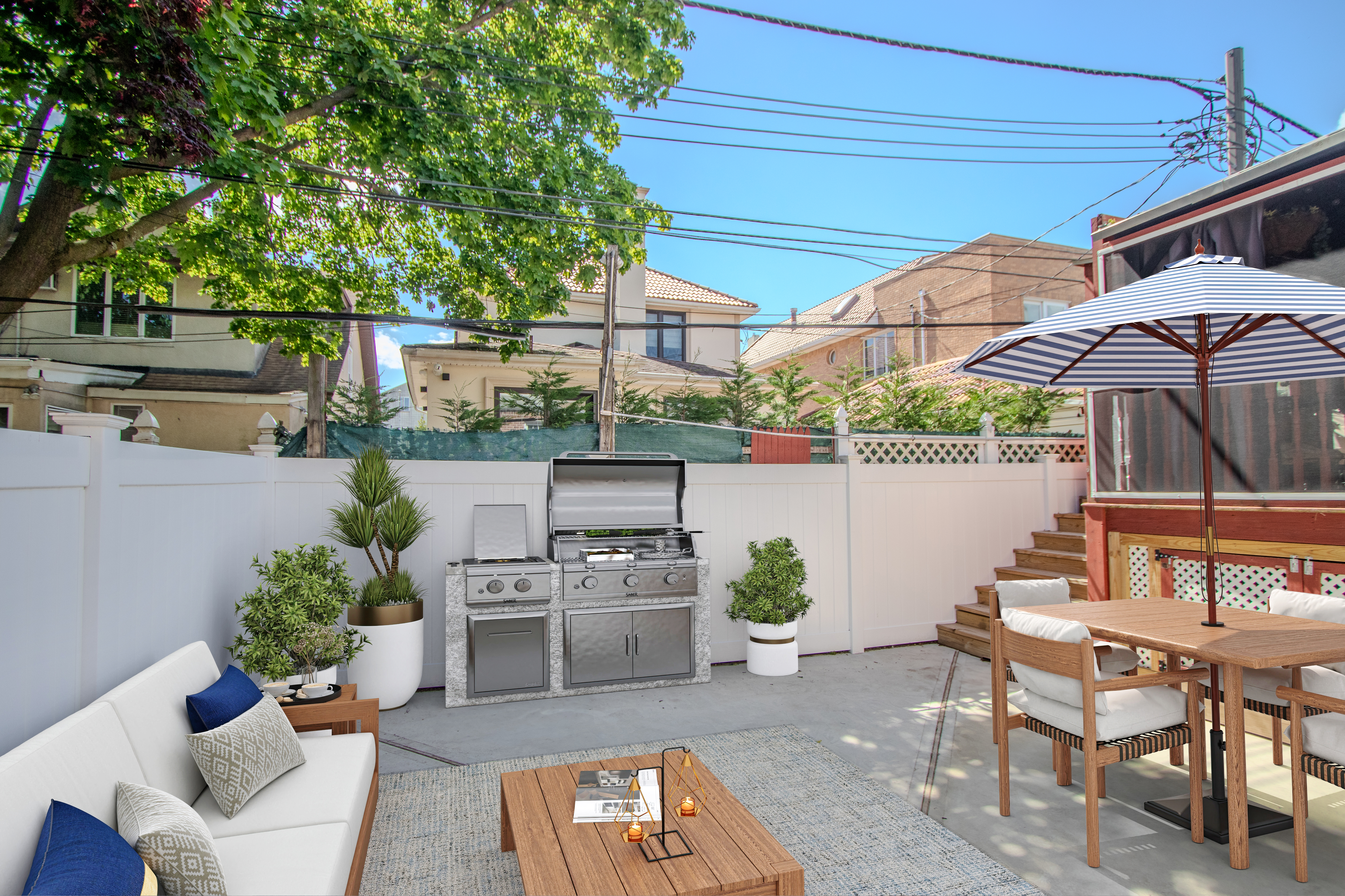 238 West End Avenue Brooklyn, NY 11235 - Photo 4 of 13 a view of a patio with couches table and chairs under an umbrella