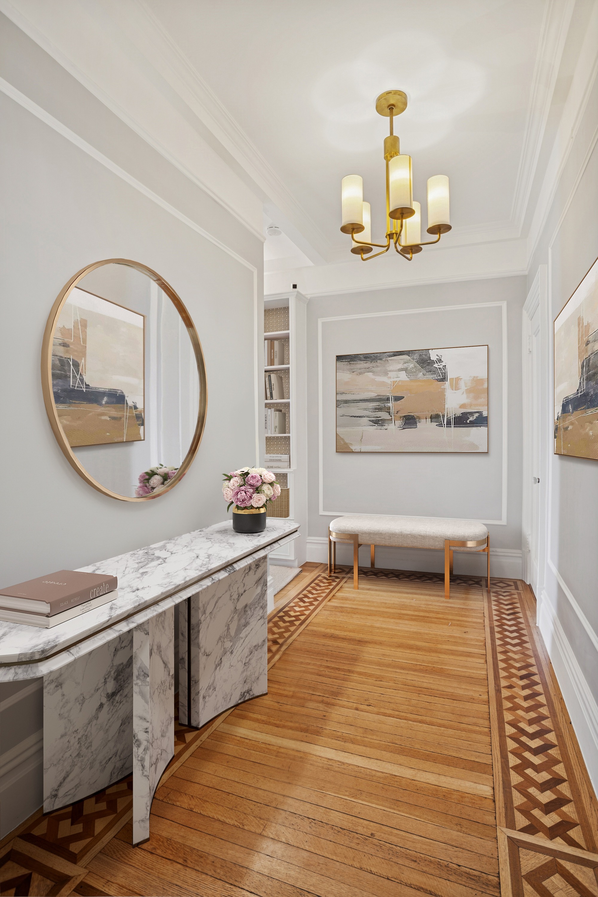 333 Central Park West, Unit 115 Manhattan, NY 10025 - Photo 5 of 13 wooden floor with a chandelier and fireplace