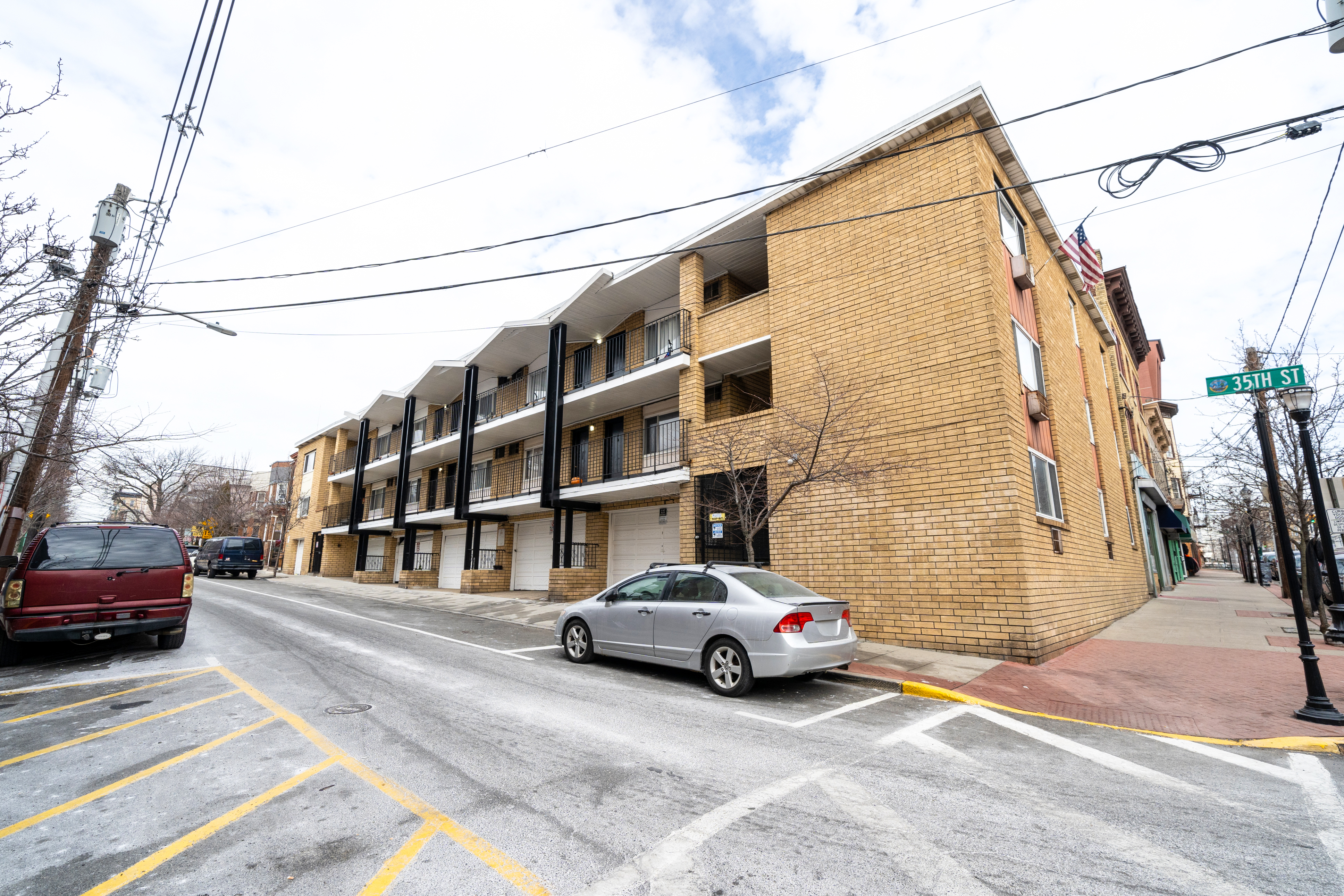 a car parked in front of a building