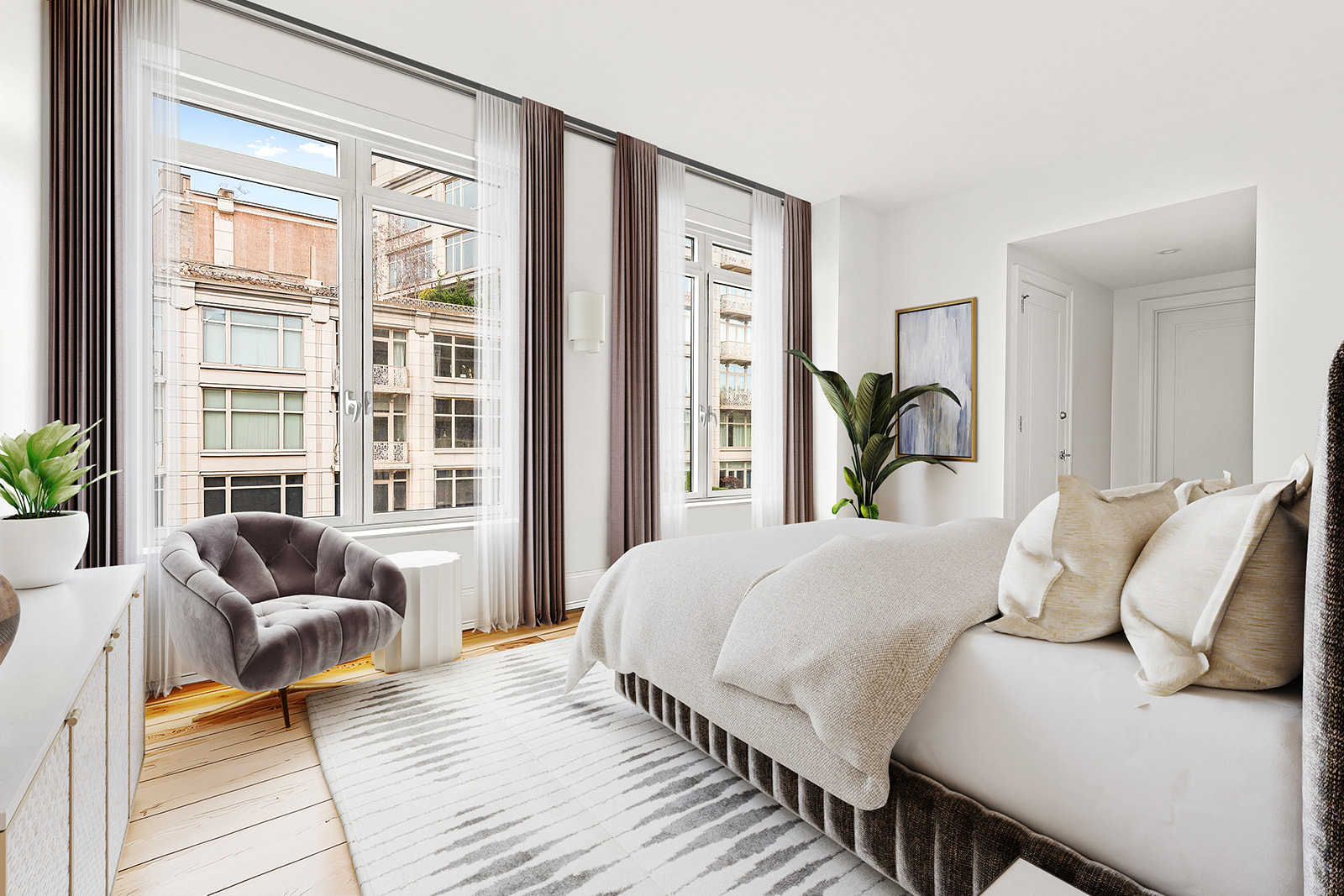 205 West 76th Street, Unit PH1F Manhattan, NY 10023 - Photo 5 of 18 a bedroom with a bed and glass window