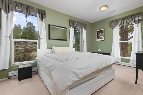 a view of a dry yard with mountains in the background