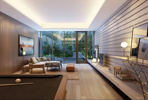 a large living room with furniture and a large window