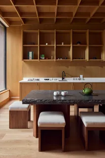a kitchen with a stove and a microwave