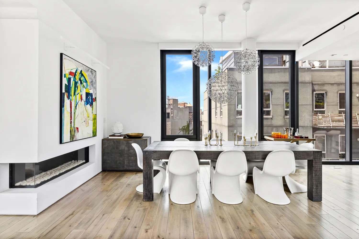 a room with lots of counter top space and furniture