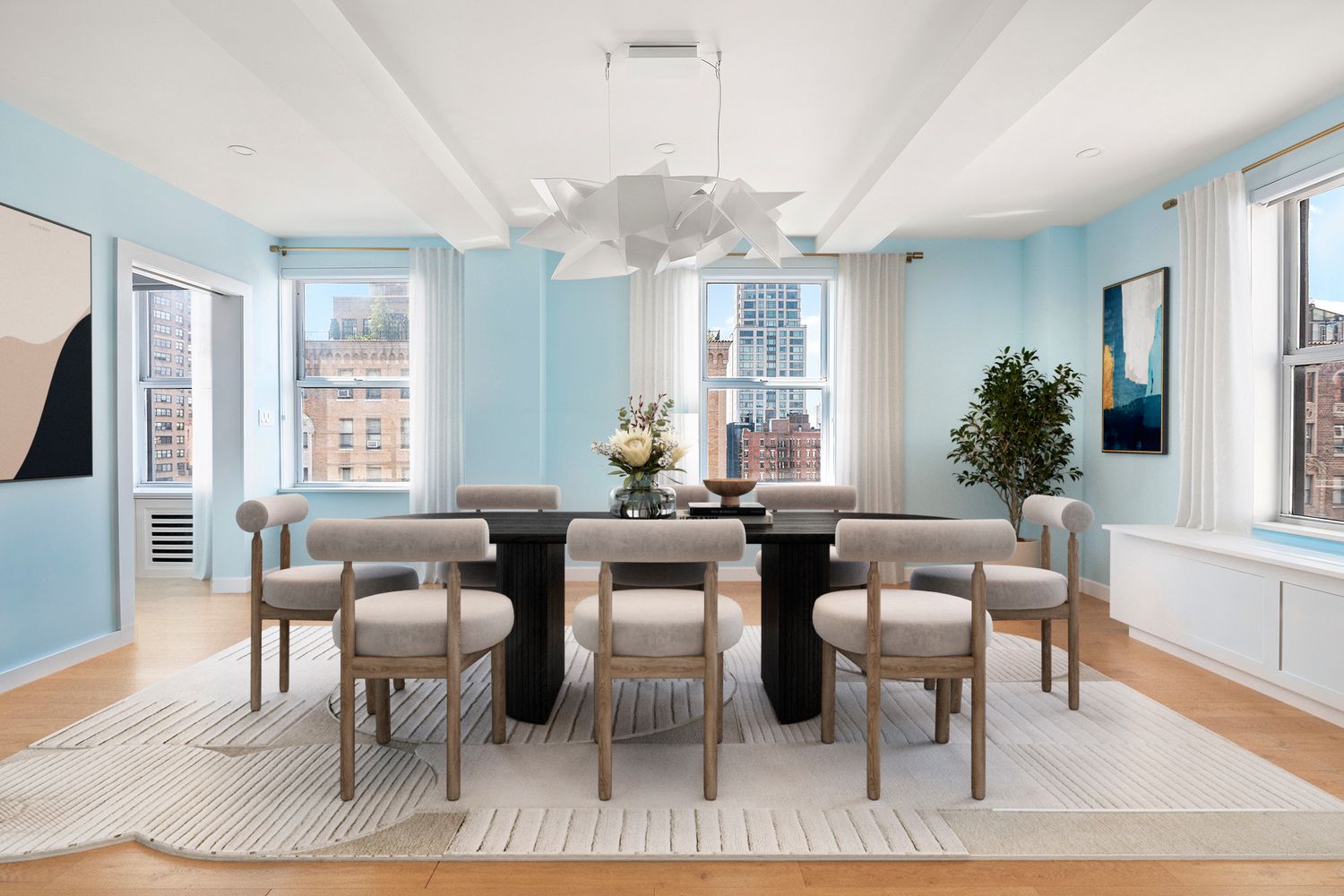 240 West End Avenue, Unit PH Manhattan, NY 10023 - Photo 3 of 25 a view of a dining room with furniture window and wooden floor