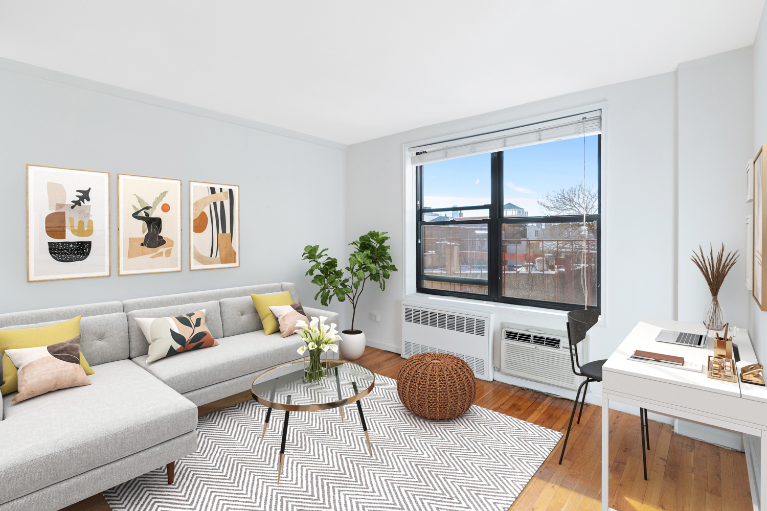 165 Christopher Street, Unit 5CC Manhattan, NY 10014 - Photo 1 of 13 a living room with furniture and a flat screen tv