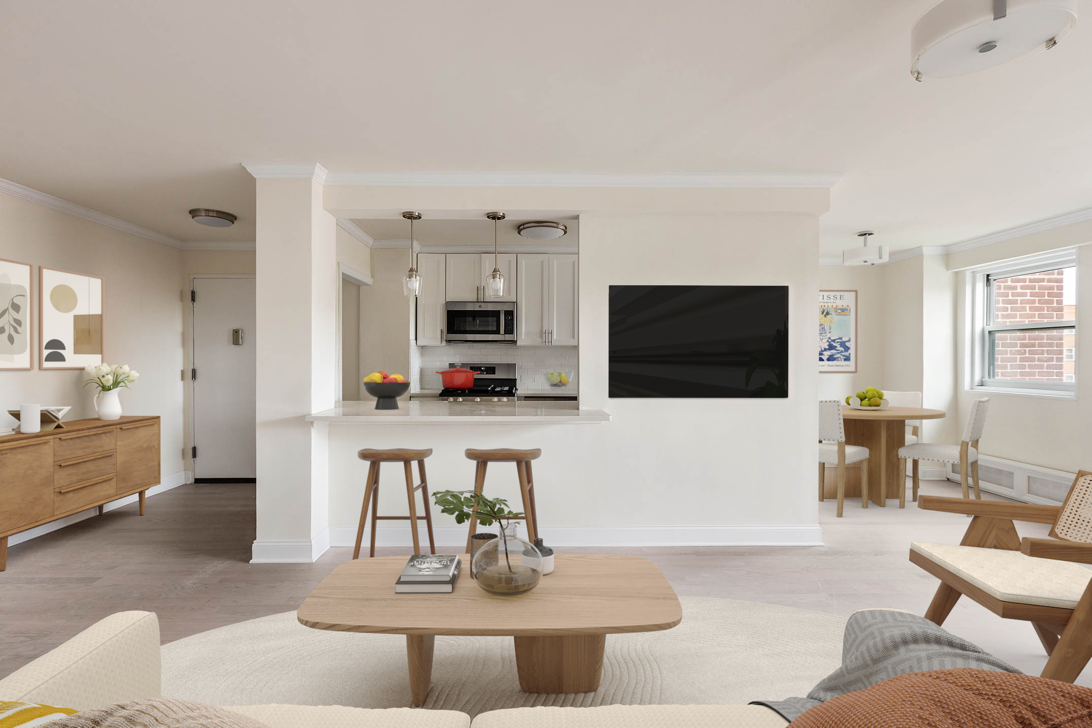 122 Ashland Place, Unit 15B Brooklyn, NY 11201 - Photo 2 of 15 a living room with furniture and a flat screen tv