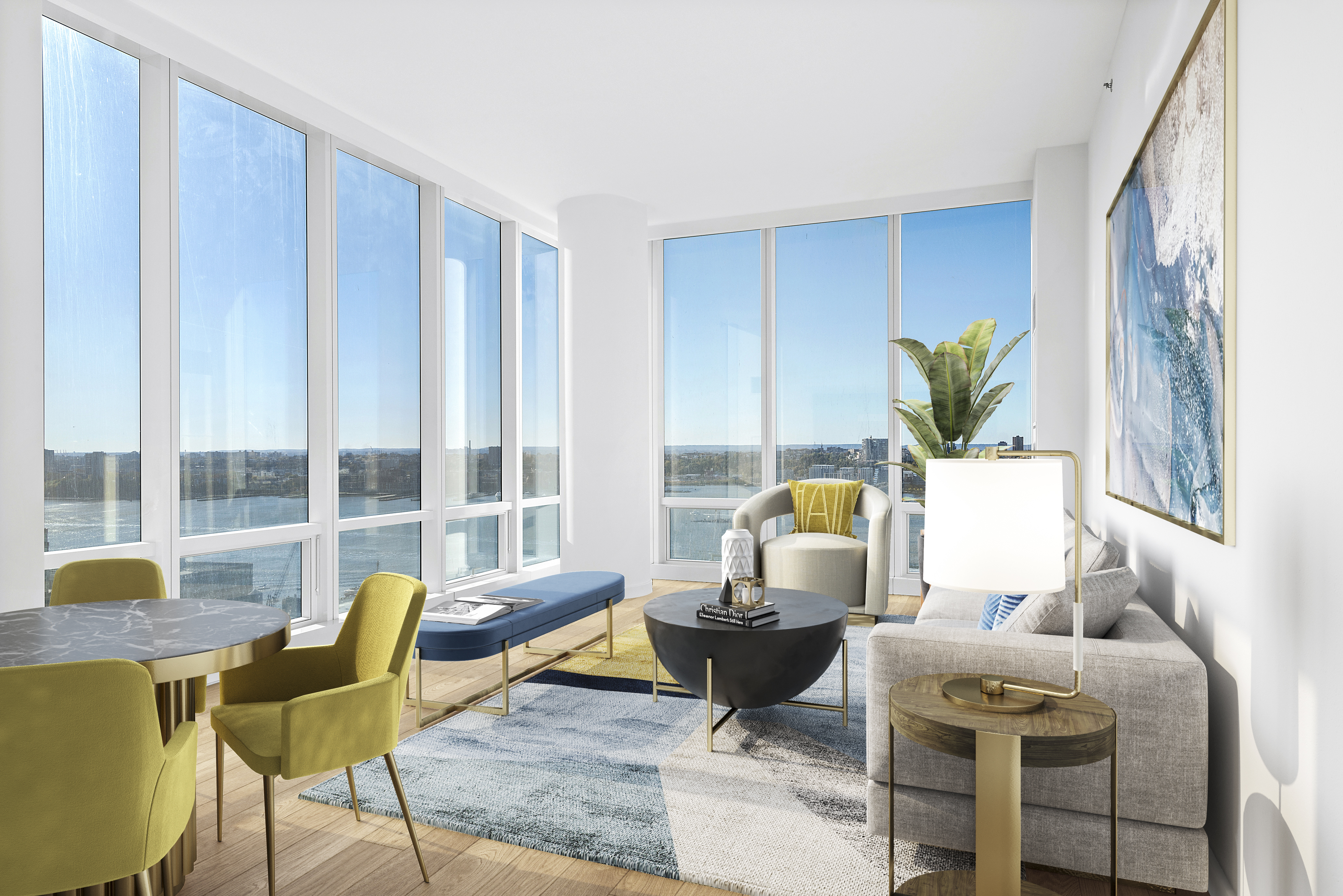 15 Hudson Yards, Unit 26C Manhattan, NY 10001 - Photo 1 of 8 a living room with furniture and a potted plant