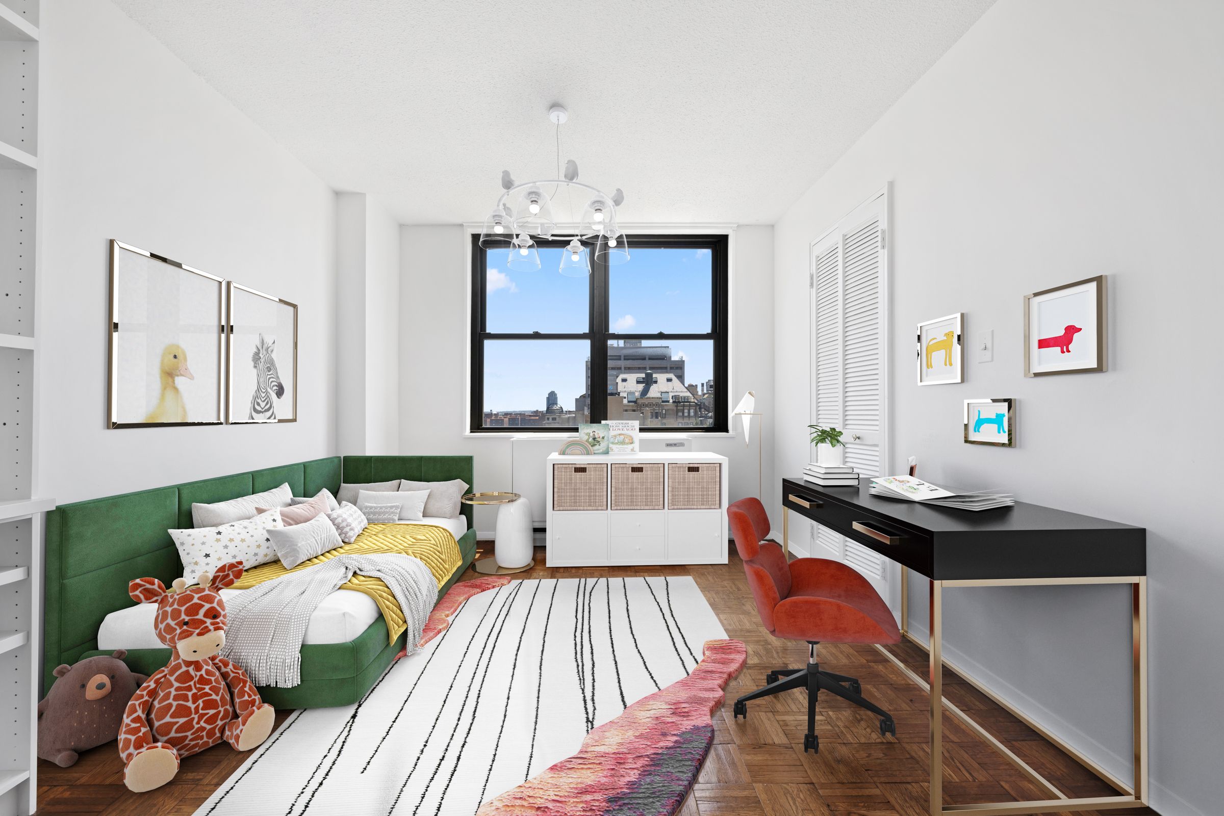 201 East 17th Street, Unit 15H Manhattan, NY 10003 - Photo 8 of 24 a living room with furniture and a chandelier