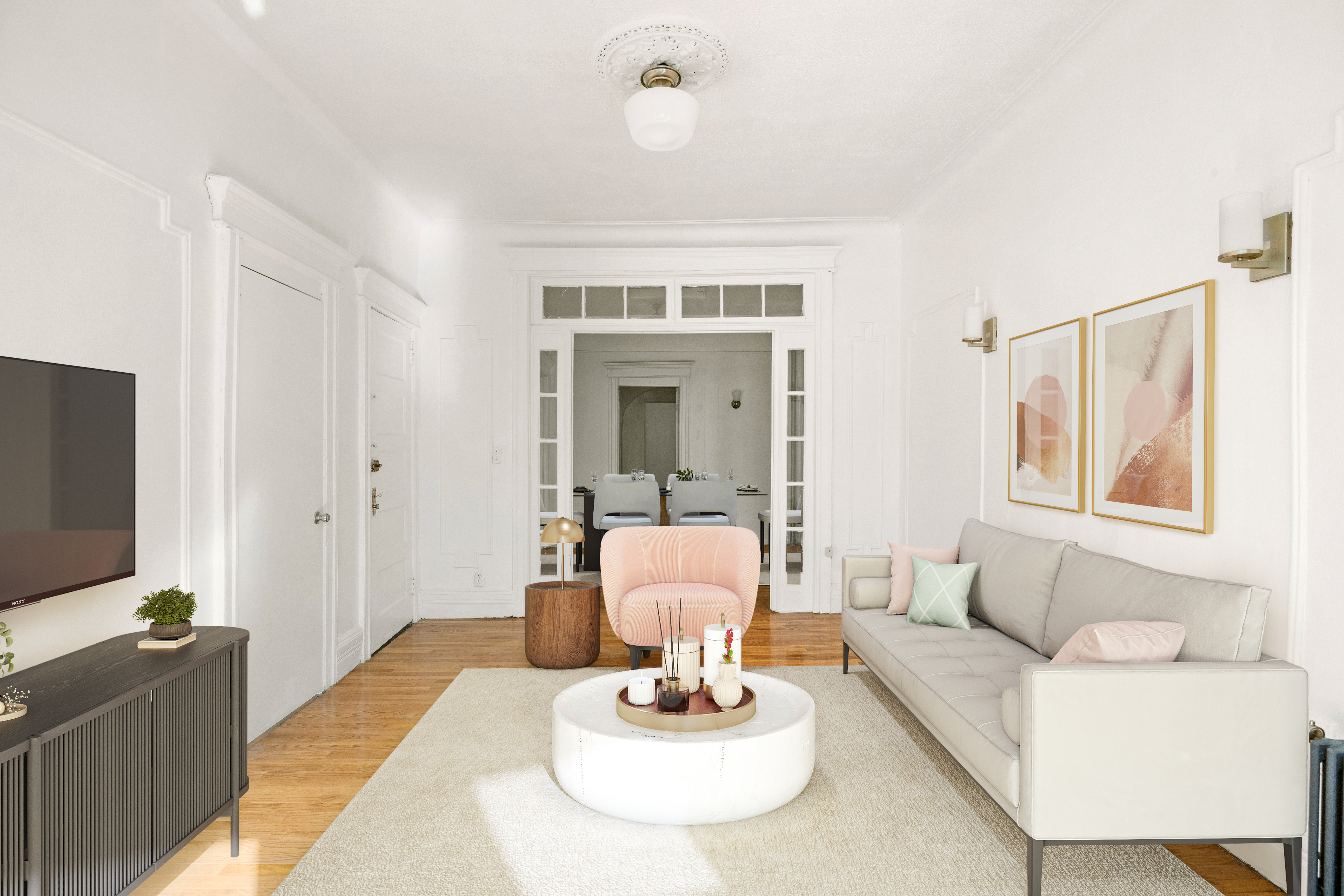 1437 Lincoln Place Brooklyn, NY 11213 - Photo 5 of 12 a living room with furniture and a flat screen tv