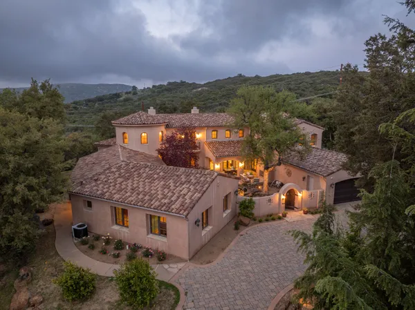 a aerial view of a house with a garden