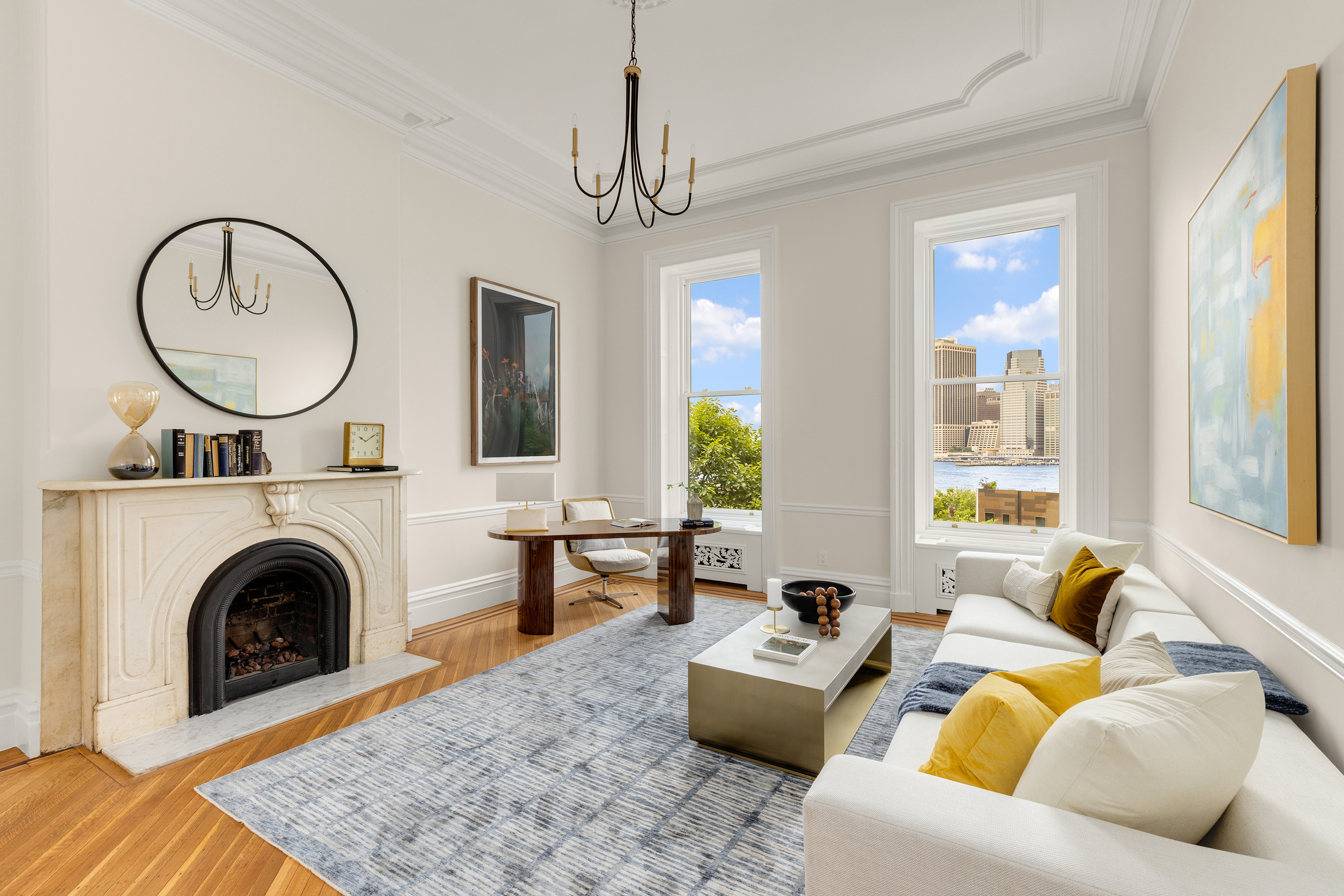 75 Columbia Heights Brooklyn, NY 11201 - Photo 15 of 28 a living room with furniture a fireplace and a table