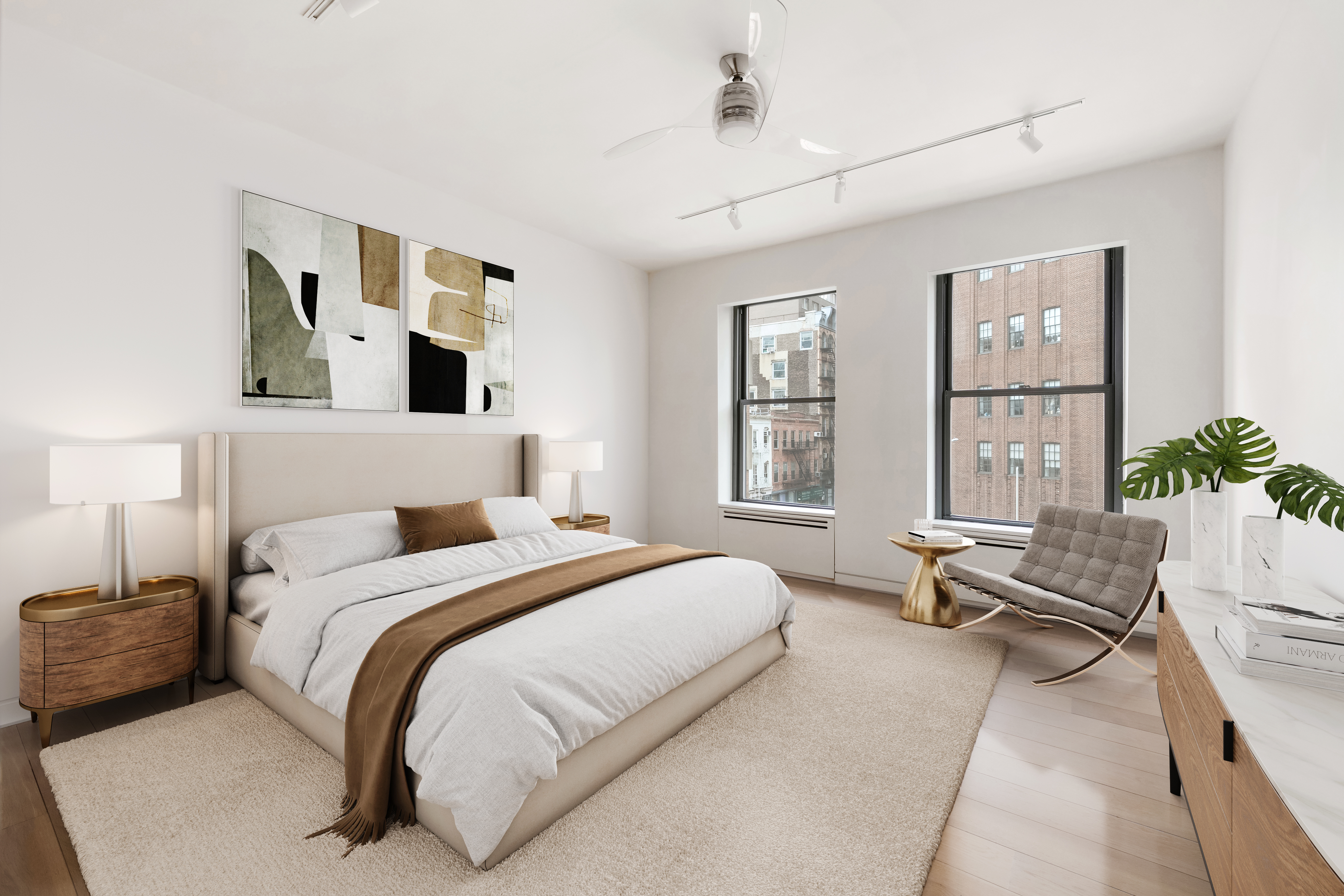 260 West Broadway, Unit 2/3B Manhattan, NY 10013 - Photo 17 of 21 a spacious bedroom with a bed a couch and large window