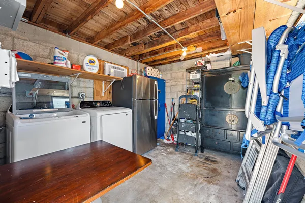 a storage room with cabinets