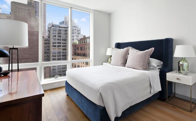 325 Lexington Avenue, Unit 10D Manhattan, NY 10016 - Photo 6 of 16 a large bed sitting in a bedroom next to a lamp