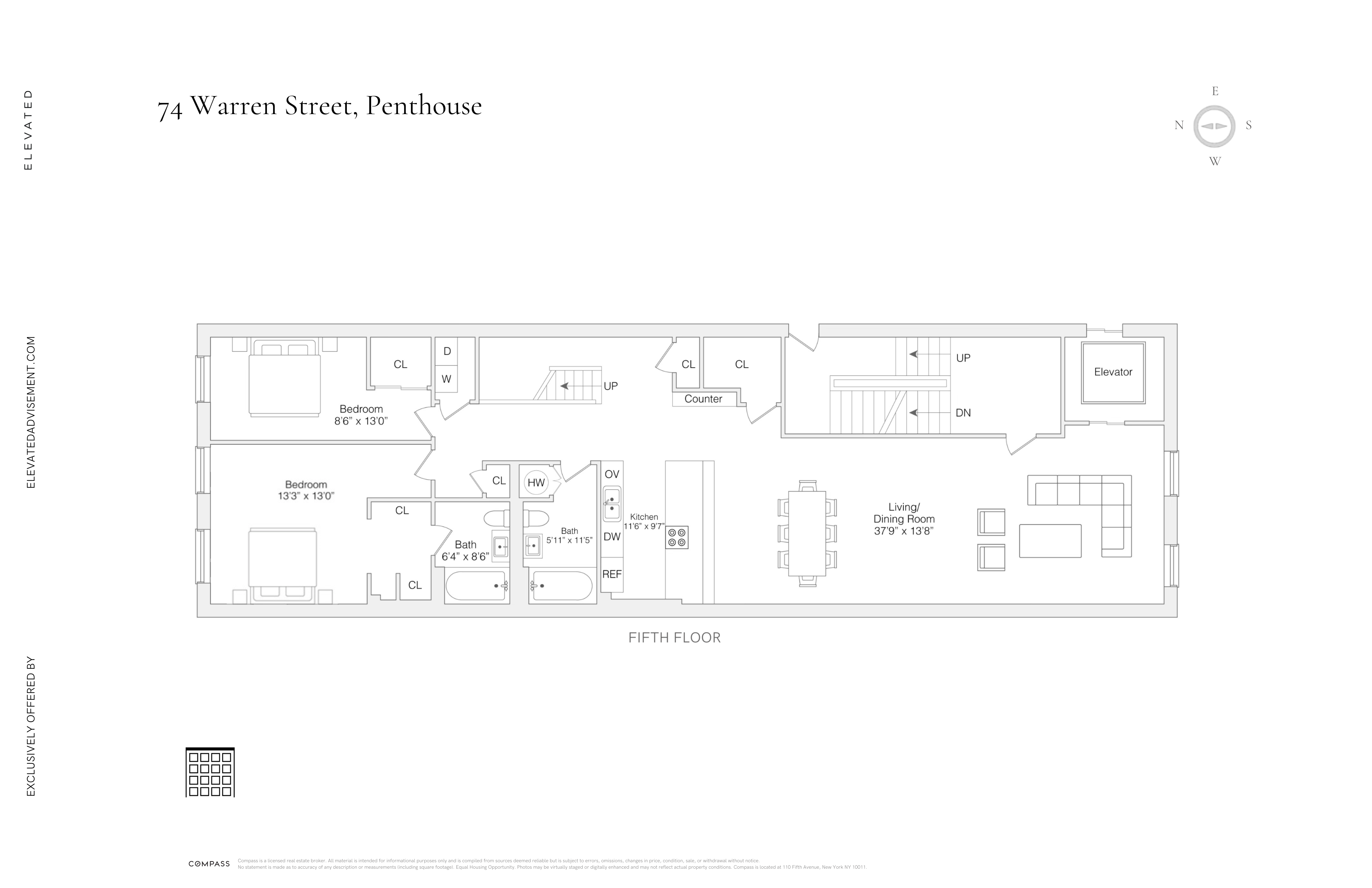 74 Warren Street, Unit 5W Manhattan, NY 10007 - Photo 13 of 15 a picture of a floor plan