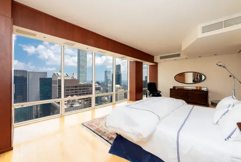 a view of a city with tall buildings