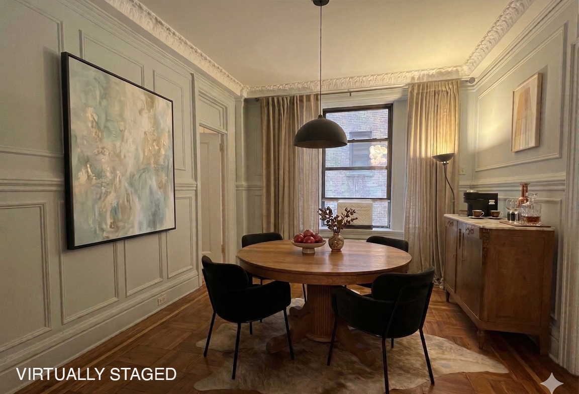 200 West 54th Street, Unit 6L Manhattan, NY 10019 - Photo 3 of 11 a view of a dining room with furniture window and wooden floor