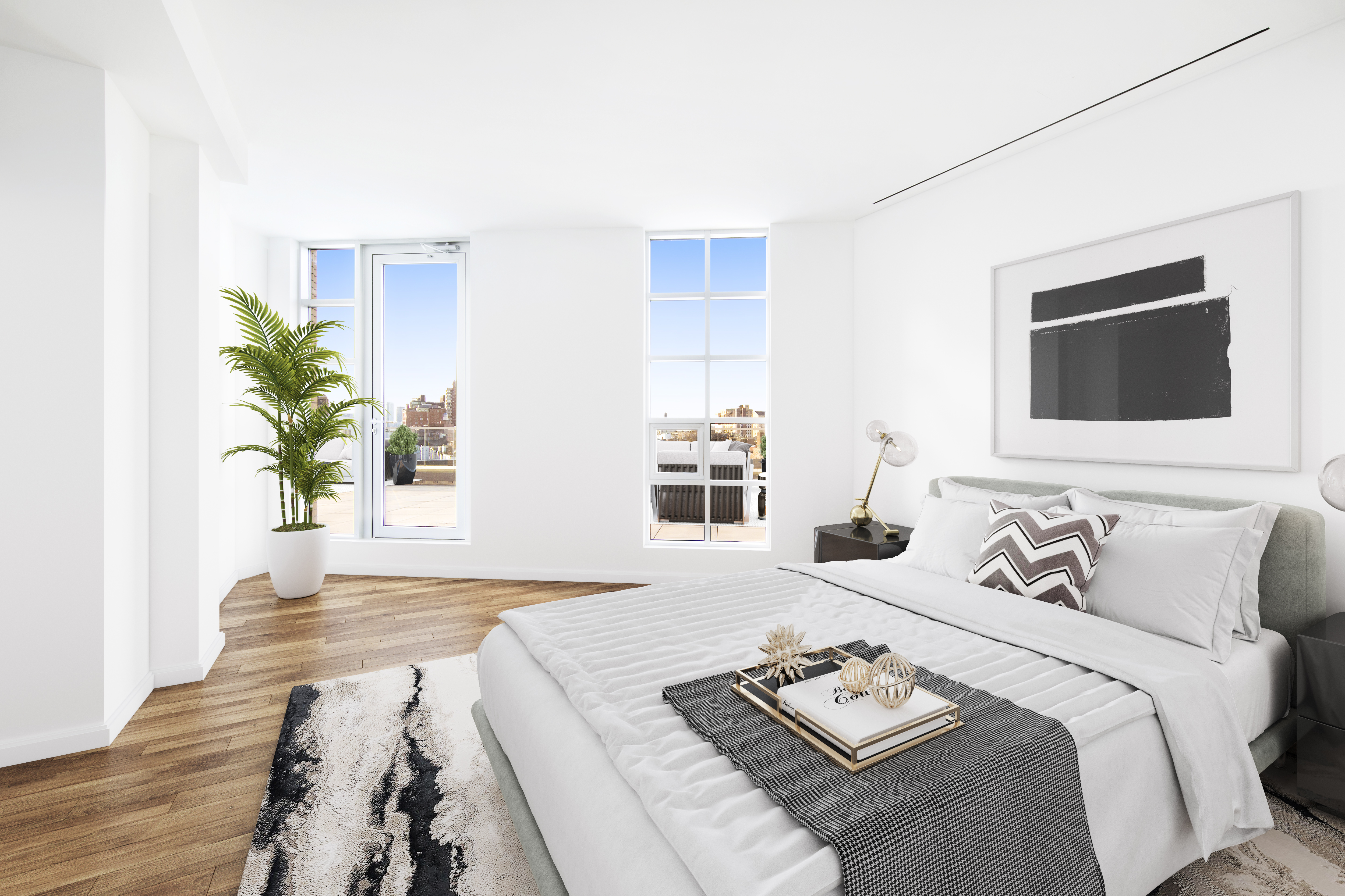 117 7th Avenue South, Unit PH Manhattan, NY 10014 - Photo 4 of 5 a bedroom with a bed and a potted plant