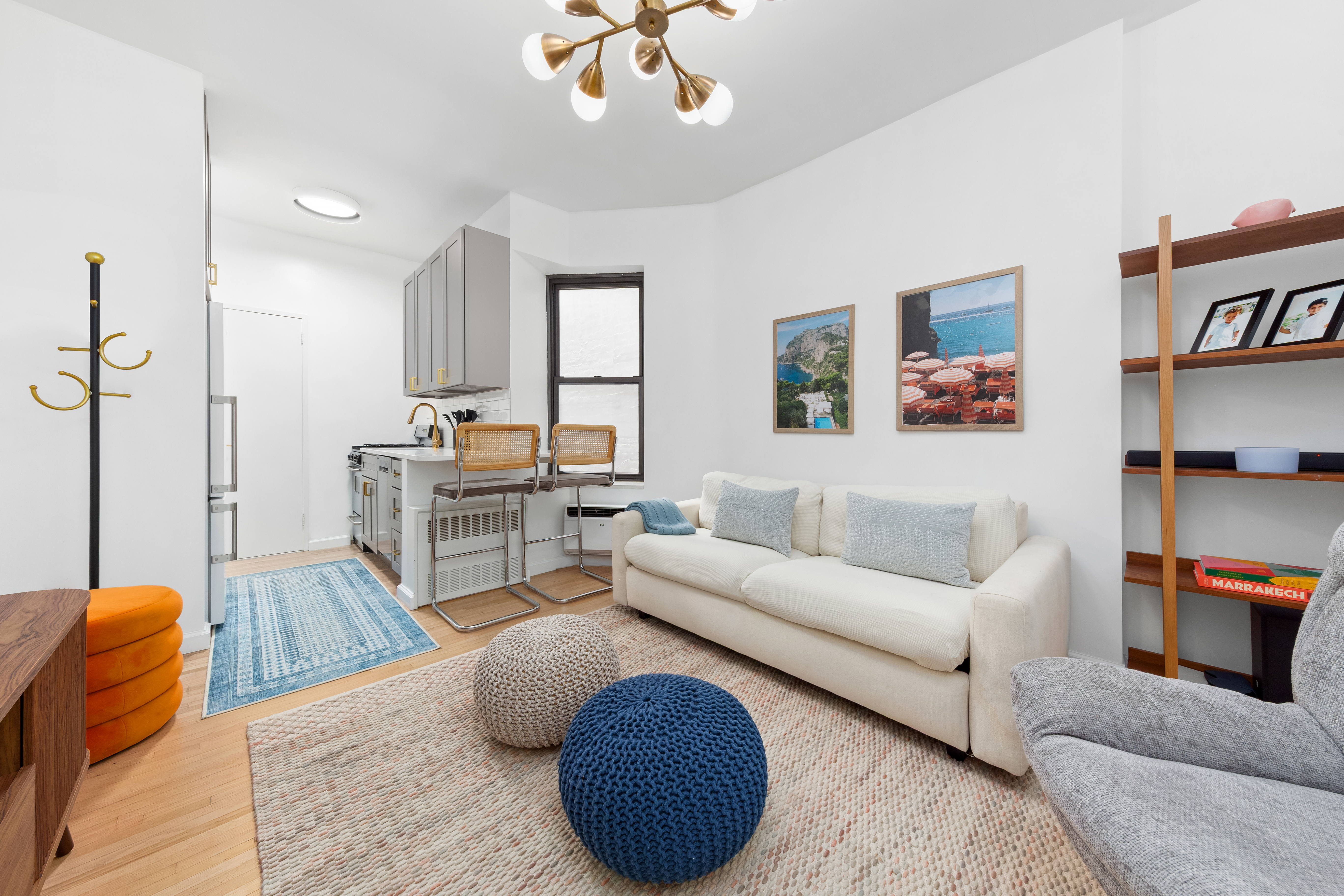 121 East 10th Street, Unit 3D Manhattan, NY 10003 - Photo 4 of 6 a living room with furniture a rug and a chandelier