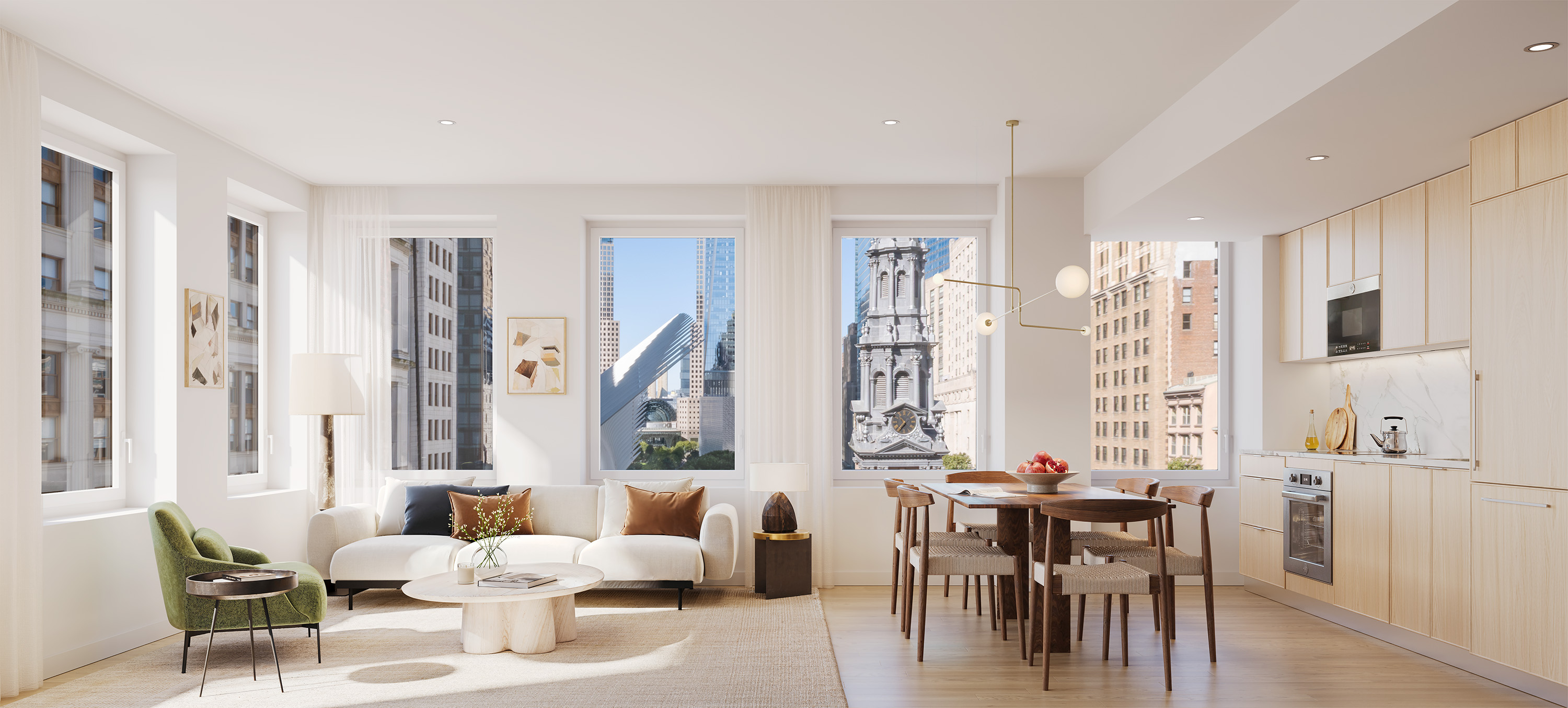 222 Broadway, Unit 834 Manhattan, NY 10038 - Photo 12 of 16 a living room with furniture and large windows