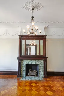 a view of a fireplace in the room