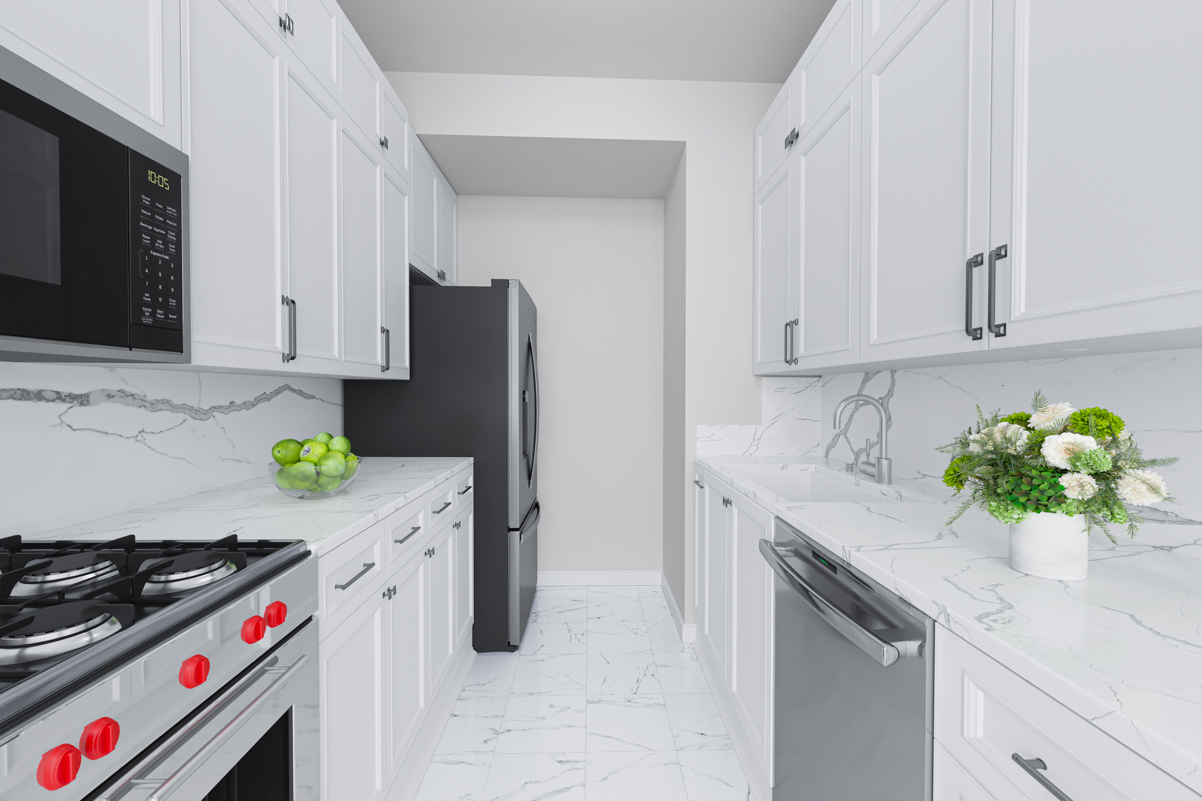 530 East 76th Street Manhattan, NY 10021 - Photo 11 of 20 a kitchen with stainless steel appliances a sink a stove a refrigerator a washer dryer and cabinets