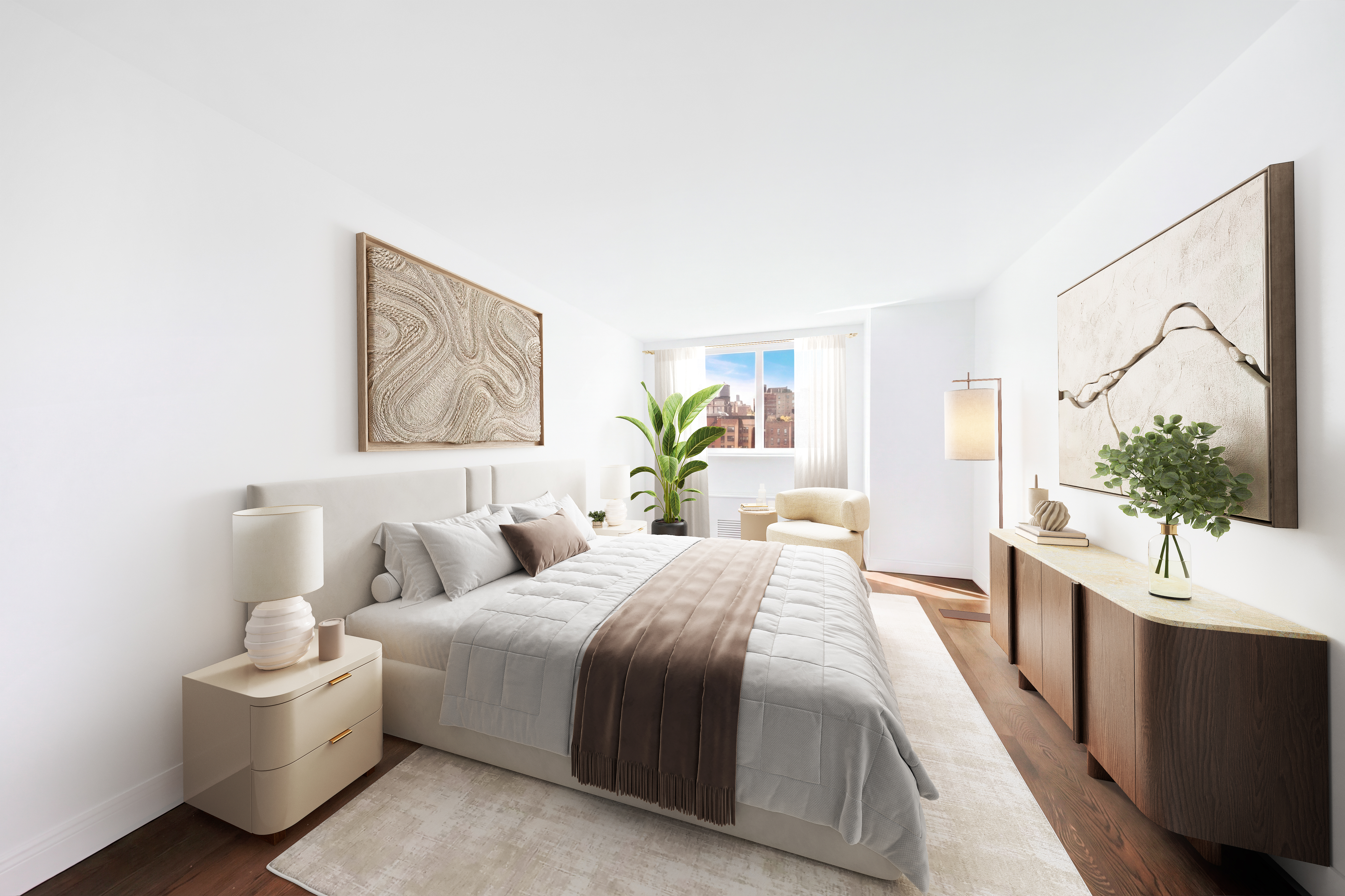 200 East 94th Street, Unit 1412 Manhattan, NY 10128 - Photo 5 of 15 a bedroom with a bed and a couch