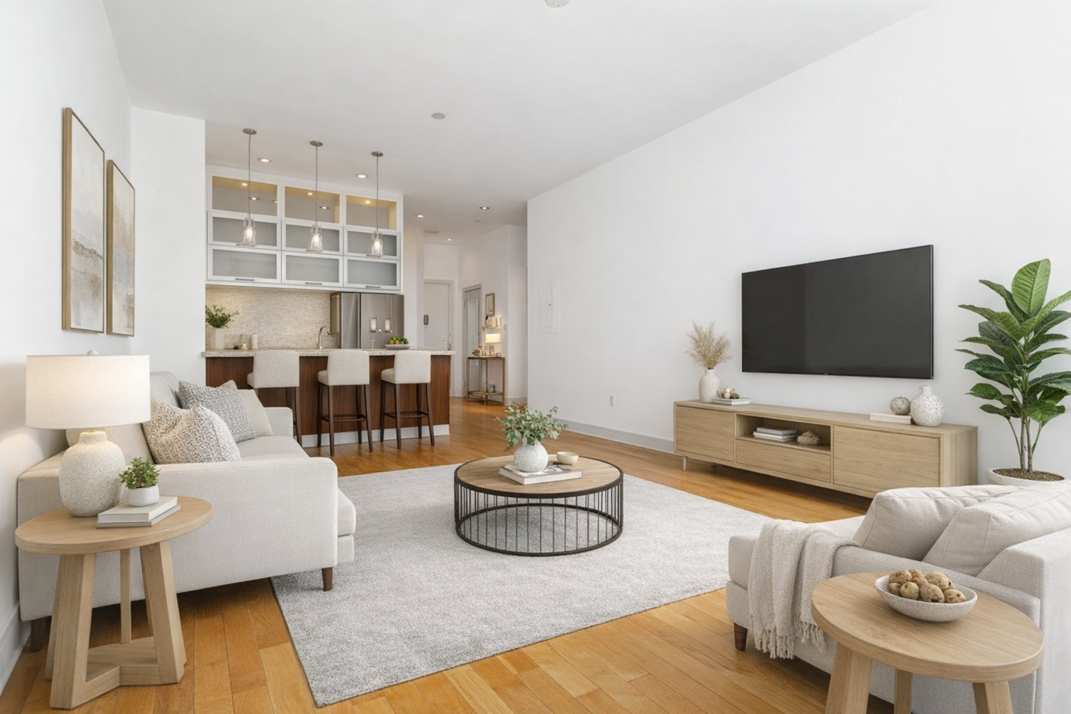 a living room with furniture and a flat screen tv