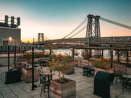a view of roof deck with seating space