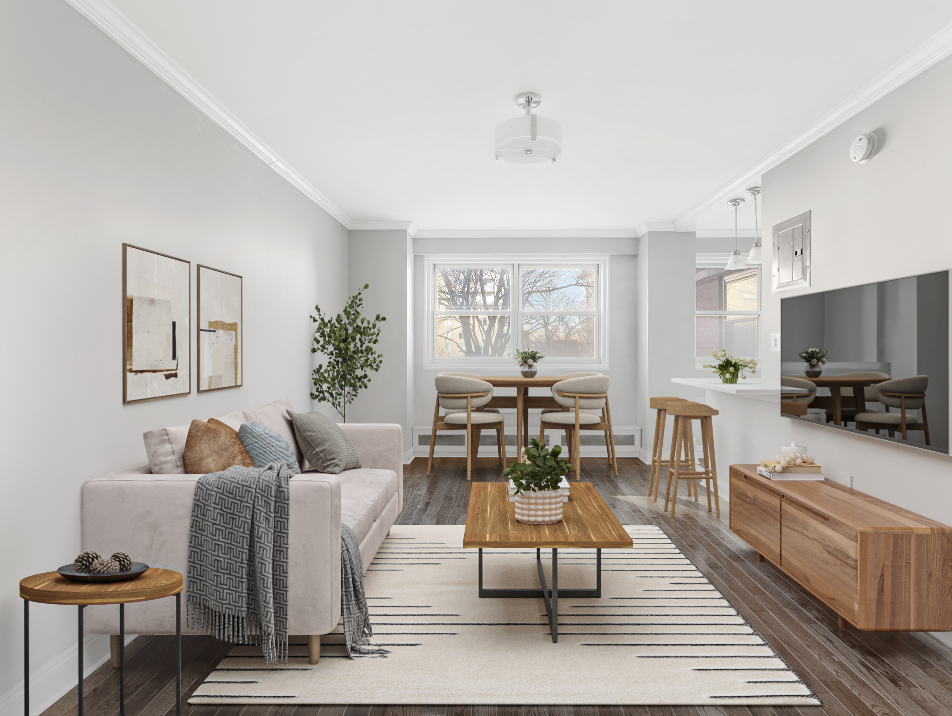 175 Willoughby Street, Unit 5K Brooklyn, NY 11201 - Photo 2 of 15 a living room with furniture and a flat screen tv