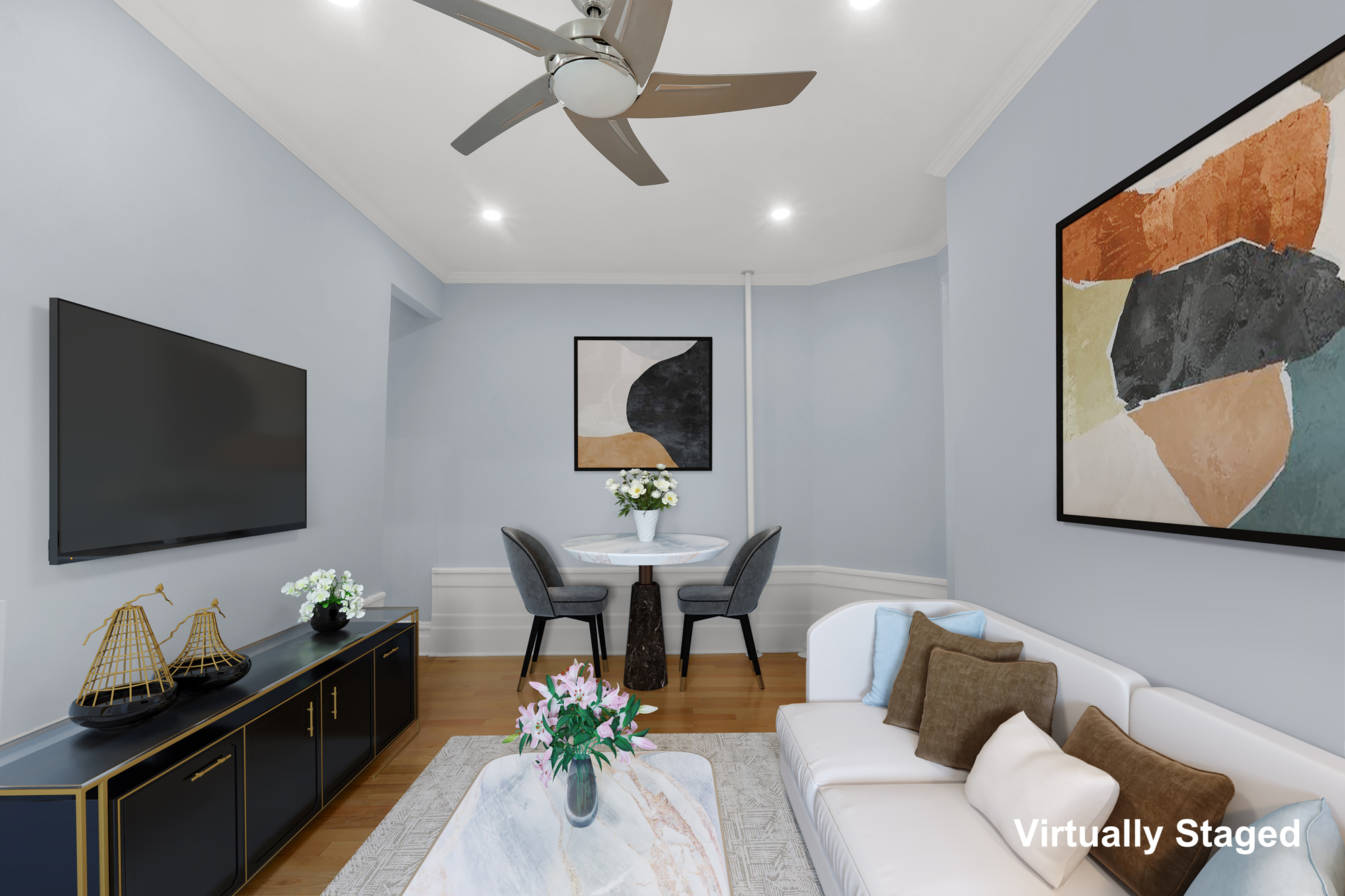 100 Hamilton Place, Unit 2F Manhattan, NY 10031 - Photo 2 of 21 a living room with furniture and a flat screen tv