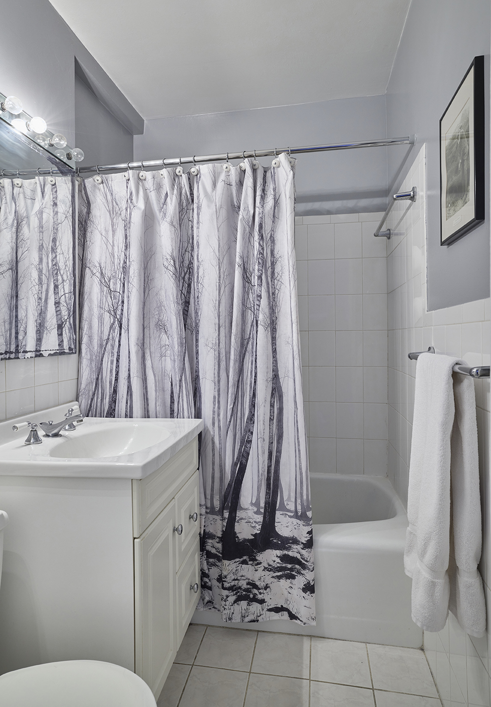 201 East 83rd Street, Unit 14E Manhattan, NY 10028 - Photo 6 of 8 a bathroom with a granite countertop sink a toilet and a shower