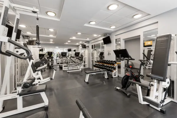 a view of a room with gym equipment