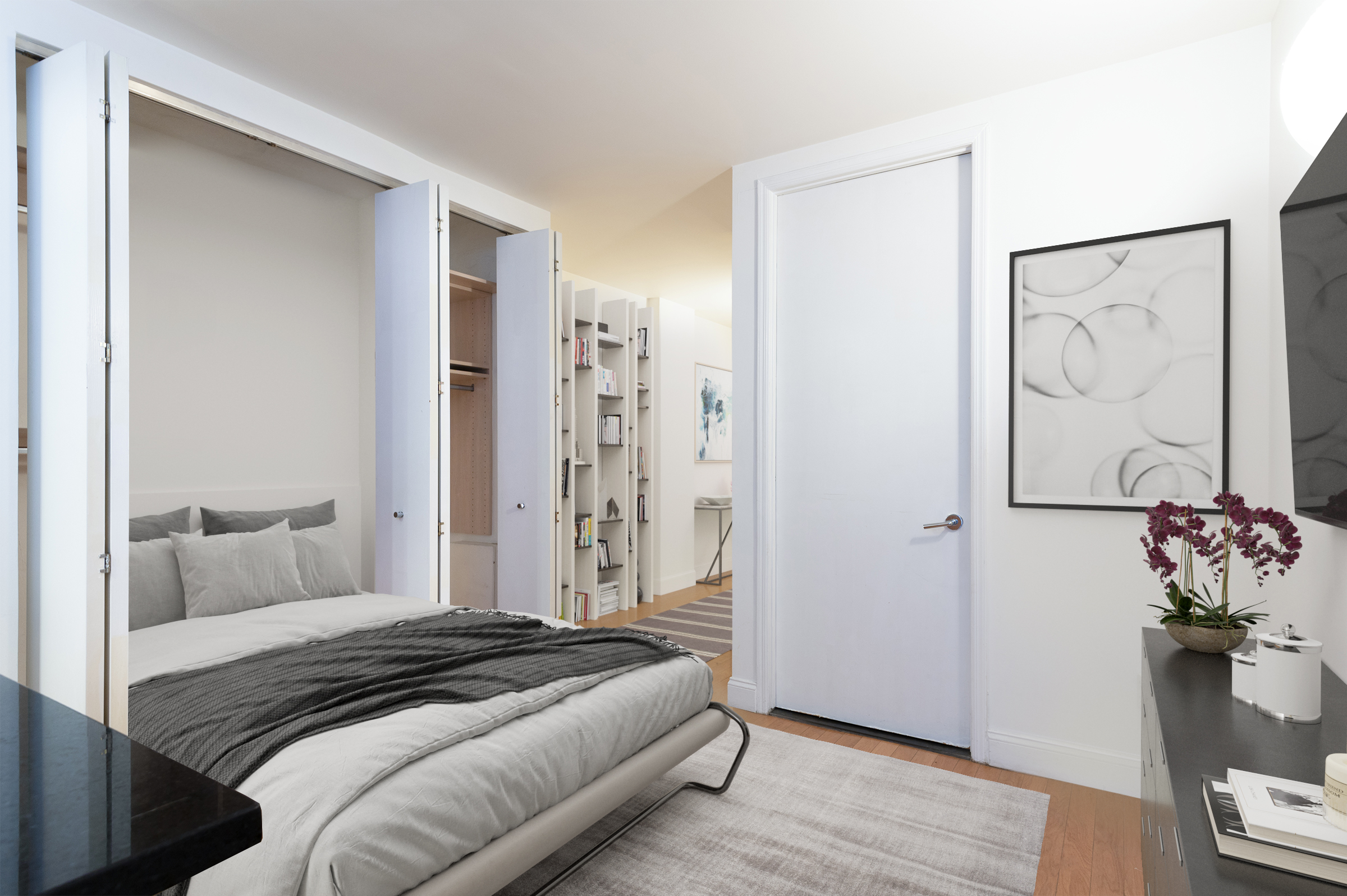 88 Greenwich Street, Unit 501 Manhattan, NY 10006 - Photo 2 of 15 a bedroom with a bed and a window