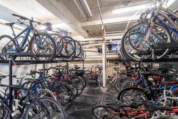 a view of a bike storage with bicycles
