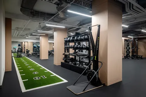 a room with gym equipment