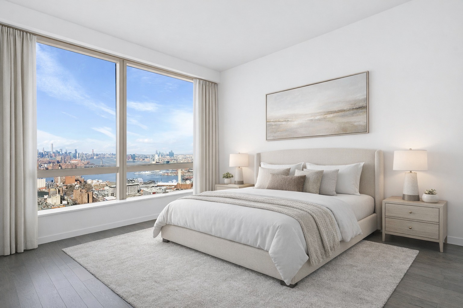 1 City Point, Unit 55A Brooklyn, NY 11201 - Photo 3 of 15 a bedroom with a large bed and a large window