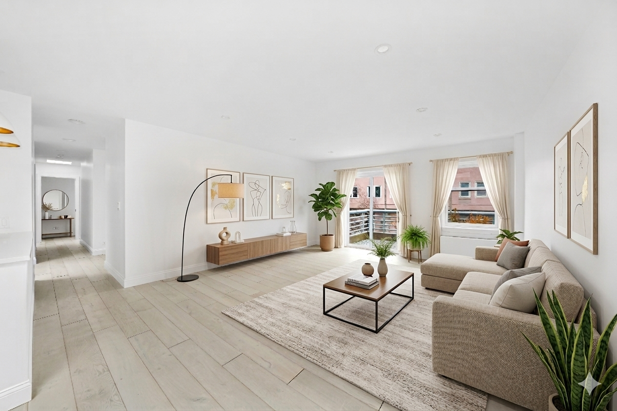 a living room with furniture and a window