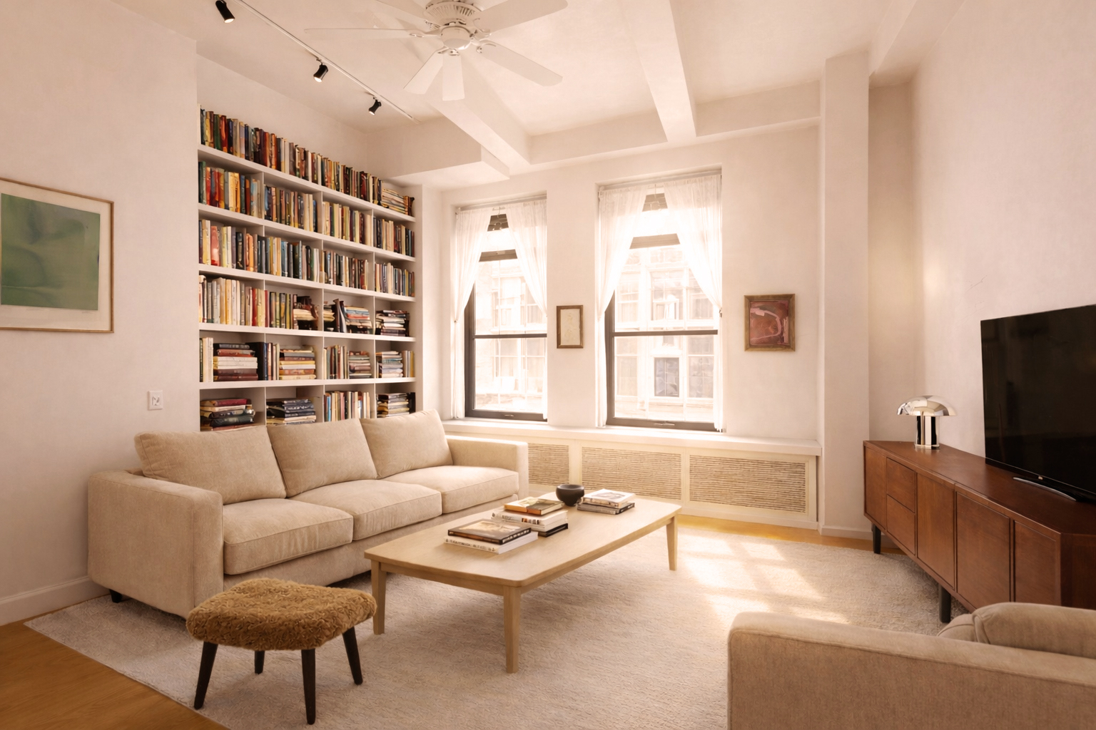 161 West 15th Street, Unit 2D Manhattan, NY 10011 - Photo 1 of 10 a living room with furniture and a flat screen tv