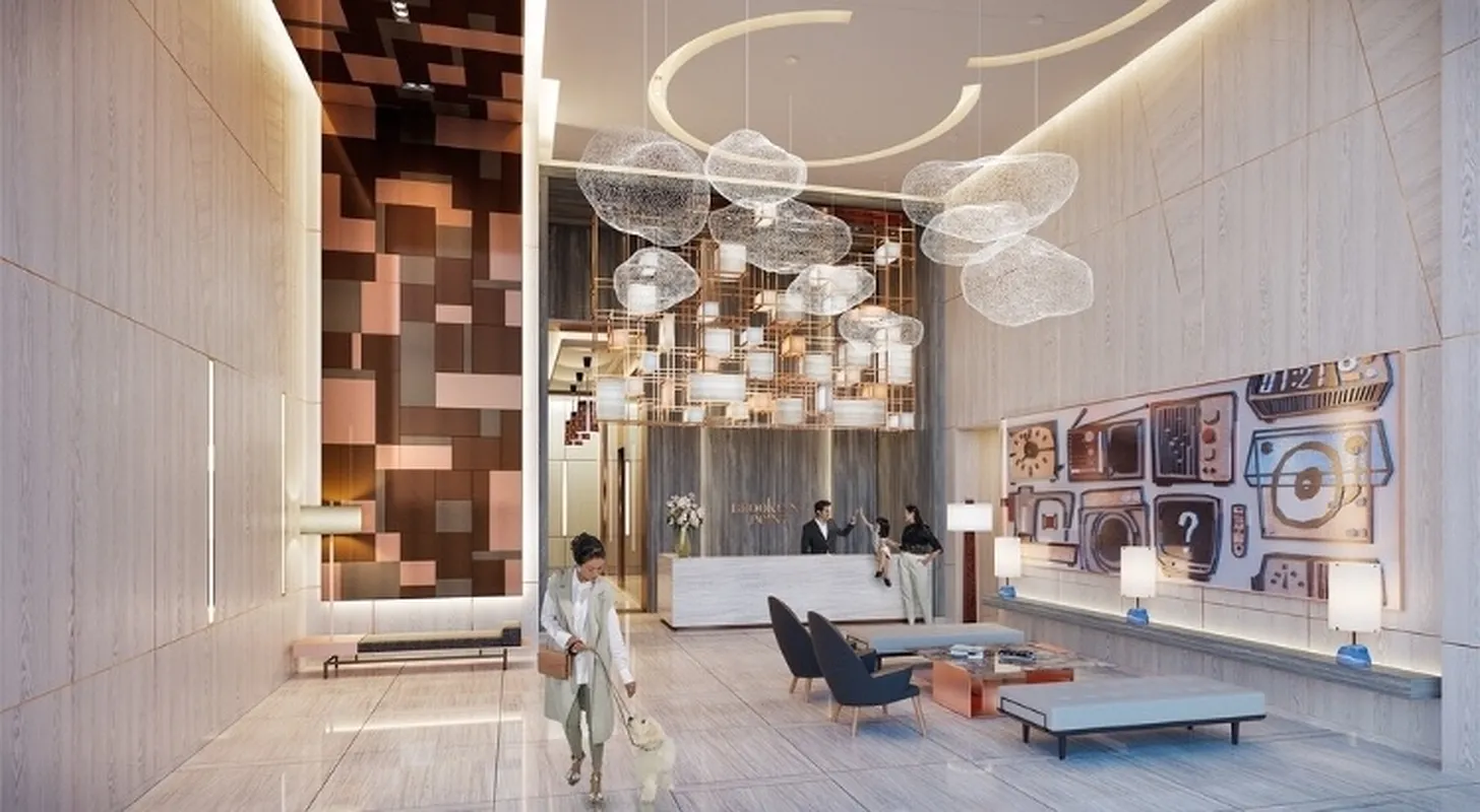 1 City Point, Unit 25L Brooklyn, NY 11201 - Photo 14 of 25 a living room with furniture and a floor to ceiling window