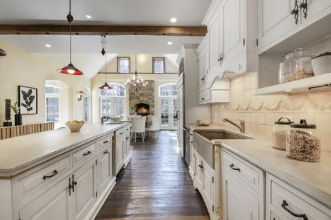 a kitchen with lots of counter top space