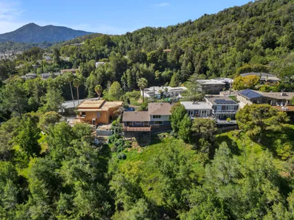 a view of a lush green hillside and houses